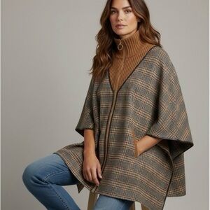 Anthropologie Akemi + Kin Plaid Brown Cape